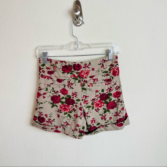 Brown & Pink Floral Tuxedo Button High Waisted Cuffed Shorts - Picture 7 of 8